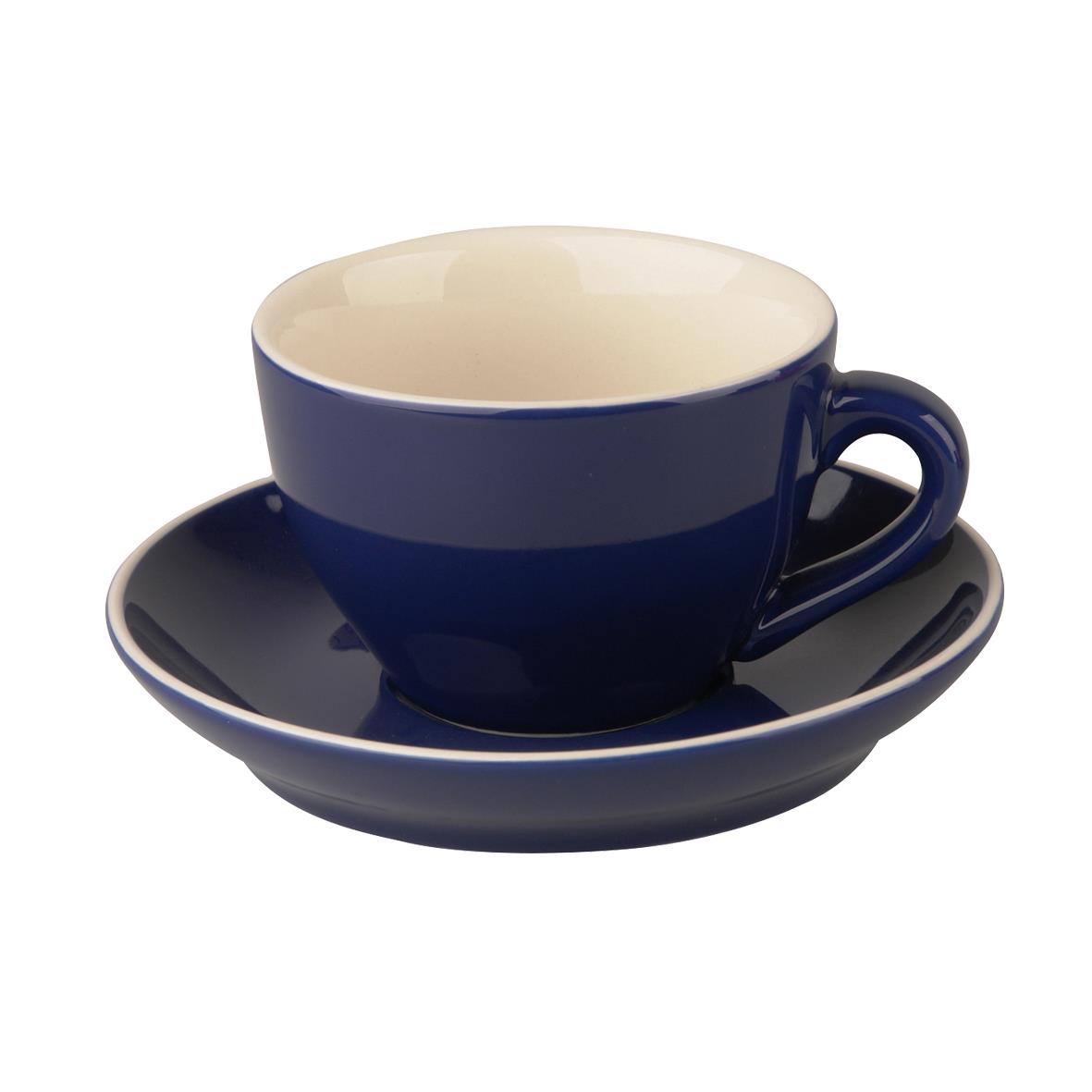 Druck auf blauer Robusta Cappuccinotasse mit Ähre und Untertasse Druck auf blauer Robusta Cappuccinotasse mit Ähre und Untertasse